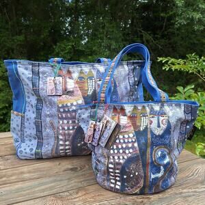 Vintage Laurel Burch AUTUMN FELINES (Set of 2) Weekender and Shoulder Cat Bags